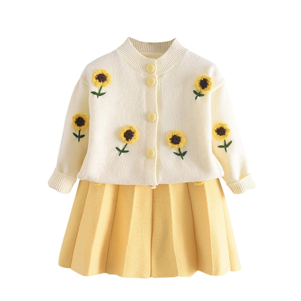Toddler Kids Children Baby Girls Floral Knitted Cardigan Sweater Coats Skirt Set