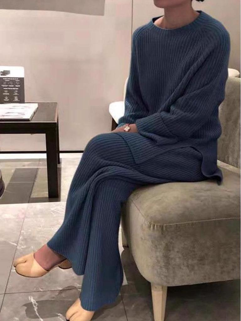 Женский повседневный вязаный комплект из двух предметов с длинным рукавом, однотонный, для осени/зимы 2025