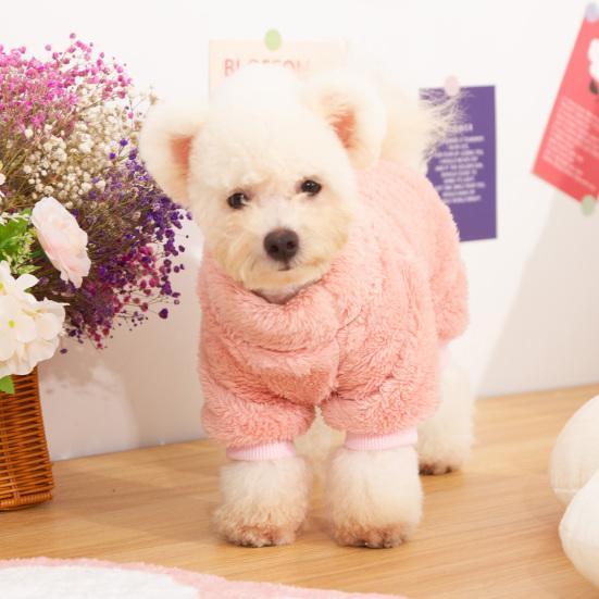 Yousheng Cozy Winter Dog Clothes with Traction Ring 4-Legged Double Sided Thick Long Plush High Collar Warm Pet Clothes
