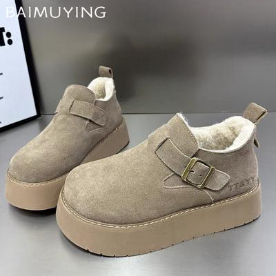 Ботильоны женские на меховой платформе замшевые туфли на плоской подошве модная повседневная обувь женская 2025 тренд зимние дизайнерские прогулочные удобные зимние ботинки женские