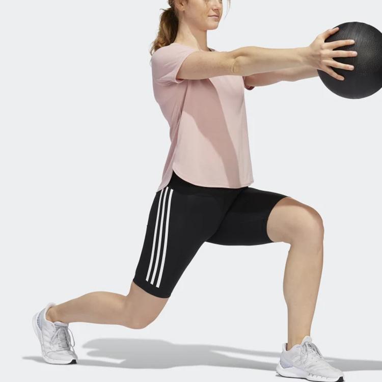 Adidas Женские обтягивающие шорты для фитнеса с принтом логотипа в полоску, черные H64228