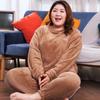 Autumn and Winter Women's Plus Size Loungewear Thick Warm Coral Fleece Pajama Set
