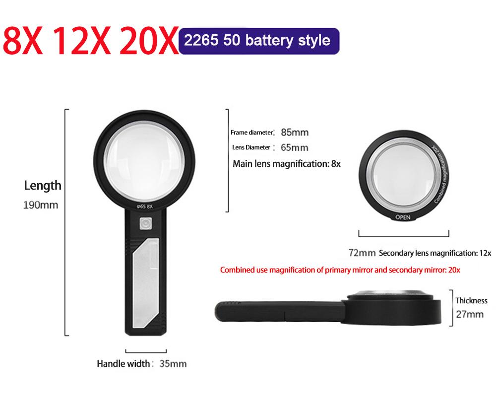 5x 10x 15x Detachable Double-layer Lens Magnifier Handheld Magnifying Glass With Led Uv Light For Reading