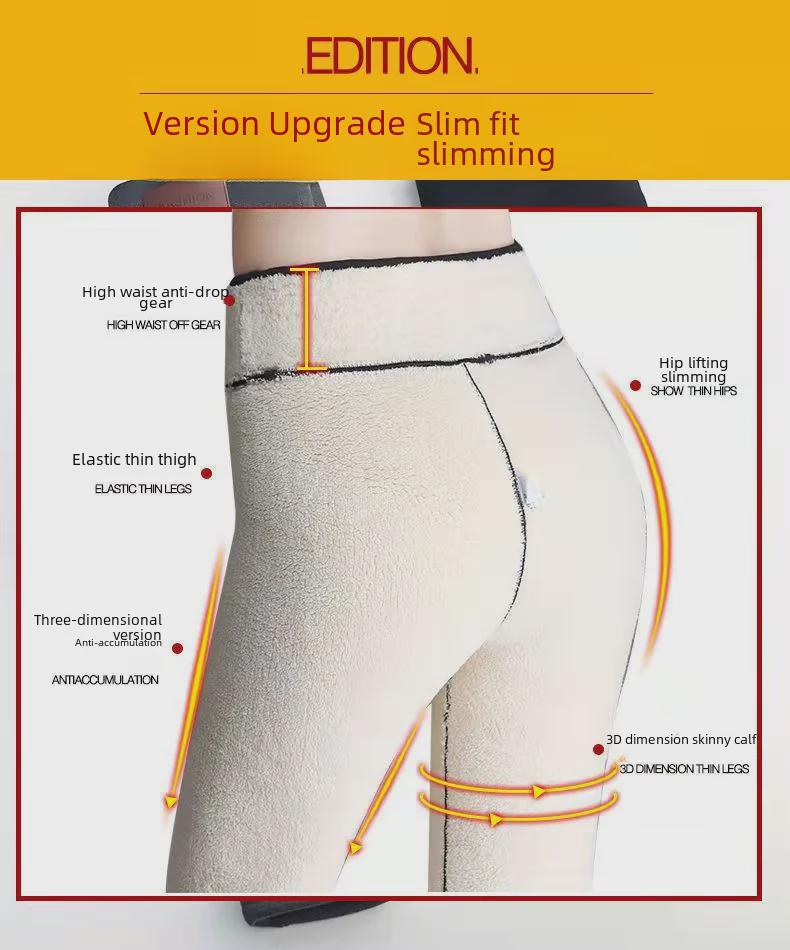 Women's High-Waist Lamb Fleece Leggings - Velvet Thickened, Warm Cotton Pants for Autumn/Winter Outerwear.