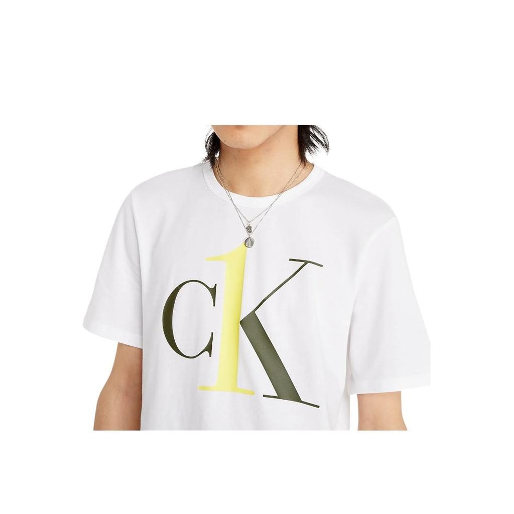 Calvin Klein Футболка с круглым вырезом и коротким рукавом, повседневная, с принтом букв, мужская, белая NM1903E-KLR