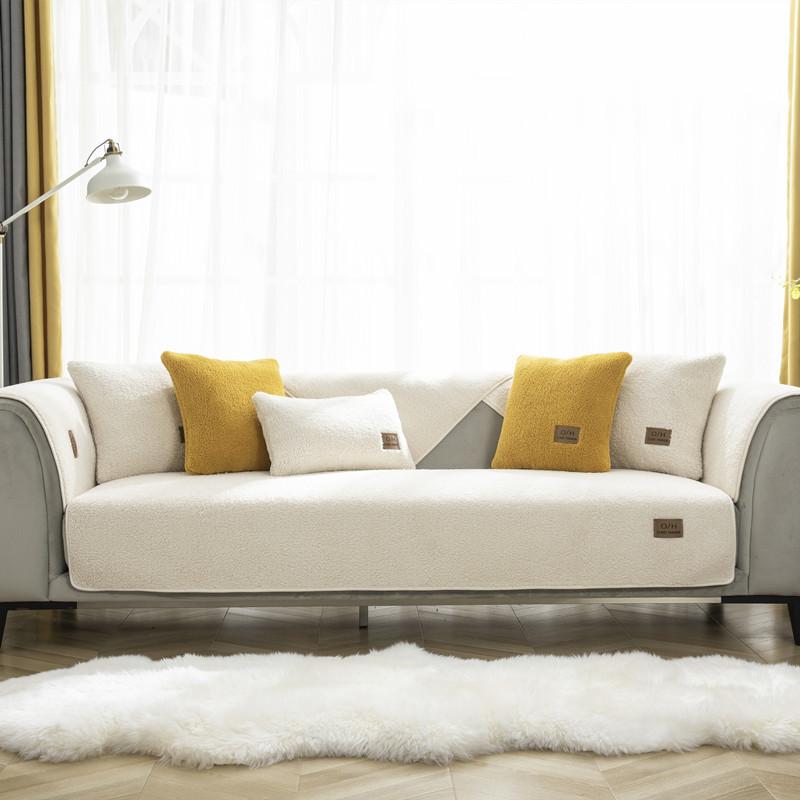 Winter New Solid Color Thickened Lamb Wool Sofa Cushion Modern Simple Non-Slip Sofa Seat Cushion Towel Cover