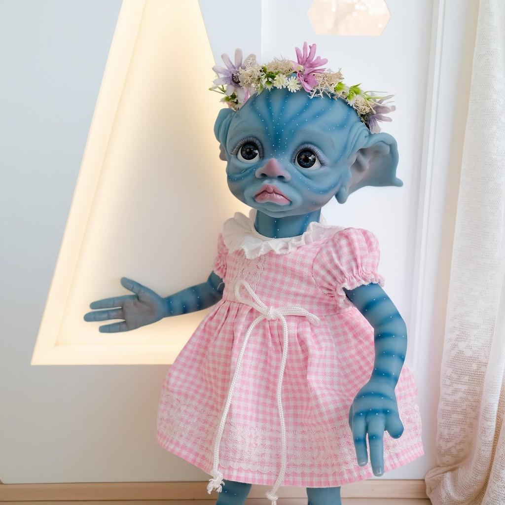 Кукла NPK Tinky Avatar 16" с розовой клетчатой юбкой, 3D-роспись, ручная работа