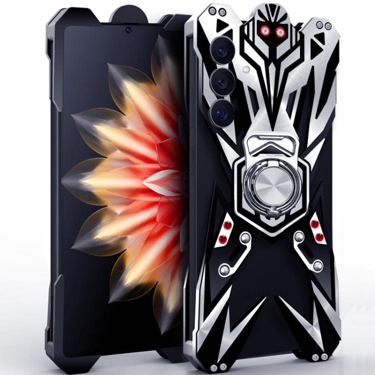 Mecha Aluminum Alloy Hollow Case With Rotating Holder For Galaxy S25 Ultra 5G, Heat Dissipation Magnetic Kickstand Anti-Scratch Cover