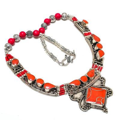 Колье из красного коралла ручной работы 18" b4y84