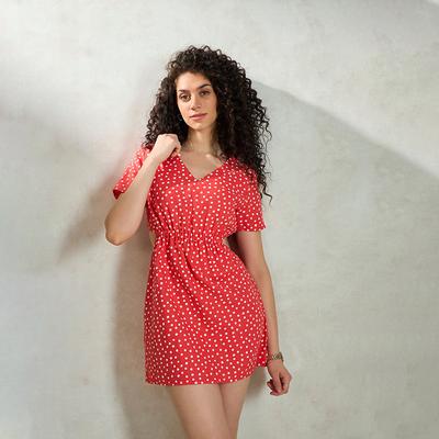 Virgio Женское мини-платье с обычными рукавами и расклешенным кроем и V-образным вырезом