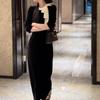 Coffee Break French Bow Celebrity Dress Women's Wear Autumn and Winter Hepburn Style Velvet Inside with Base Beautiful Long Skirt