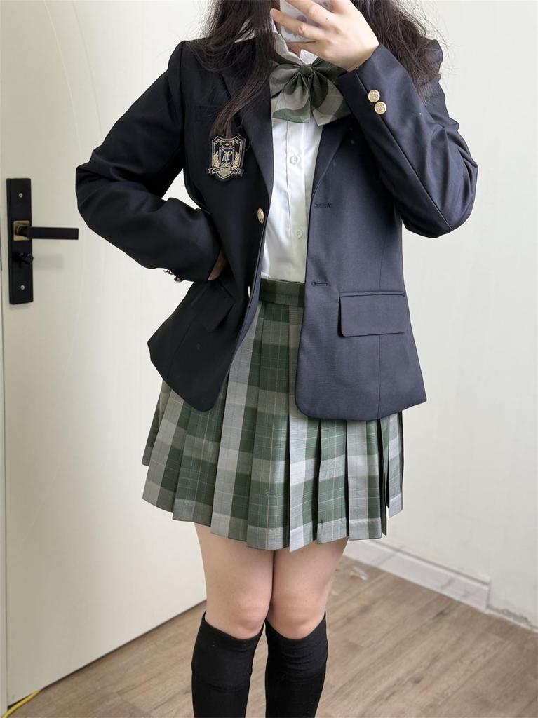 Sivrusn High School Girl Uniform Blazer and Checkered School Cosplay Costume for Perfect for Entrance Cultural and School Size Small 5-Piece Set,