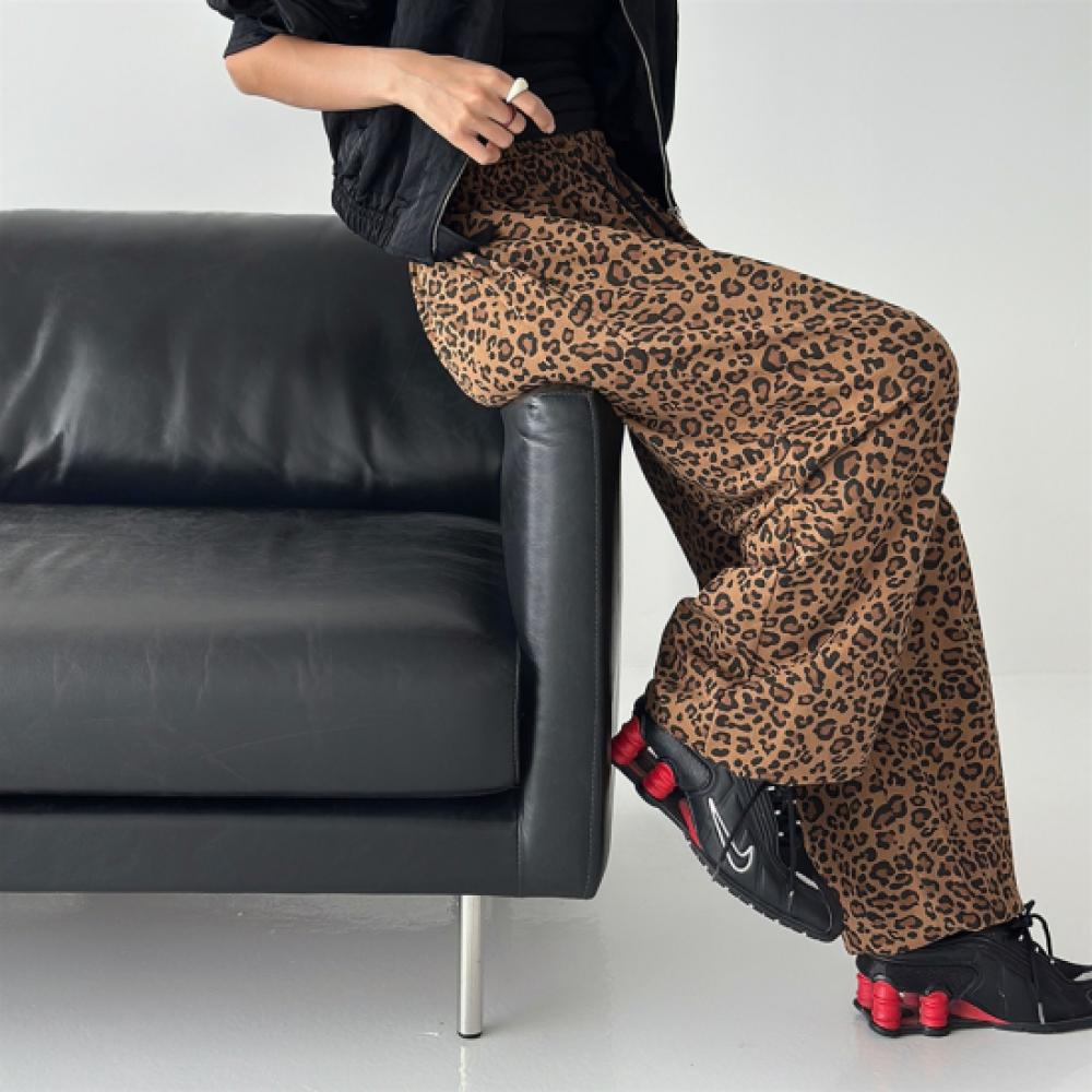 New Arrivals Open Run Women Leopard Big Size Jogger Wide Banding Autumn Pants