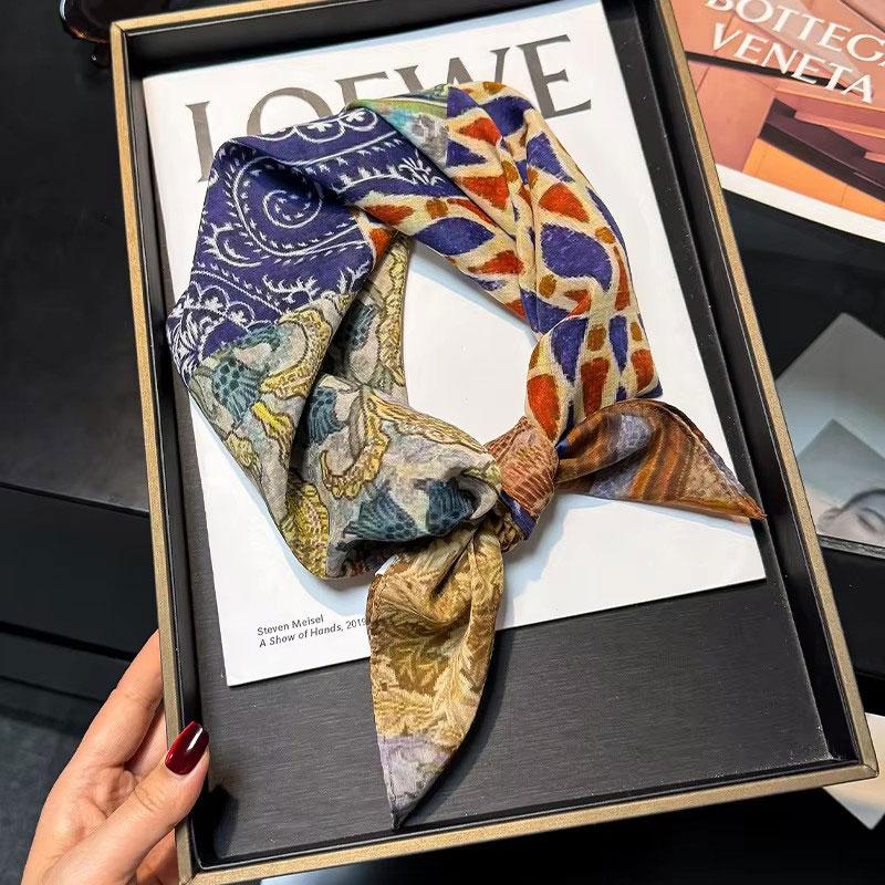 30% Silk 70% Cotton Scarf Women Square Neck Shawls Wraps for Ladies Foulard Scarves Pashmina Female Hijab Bandana Bufanda 70cm