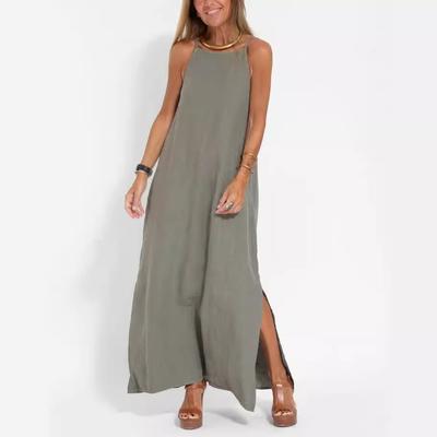 Весенне-летнее женское модное повседневное хлопковое платье с разрезом на бретельках