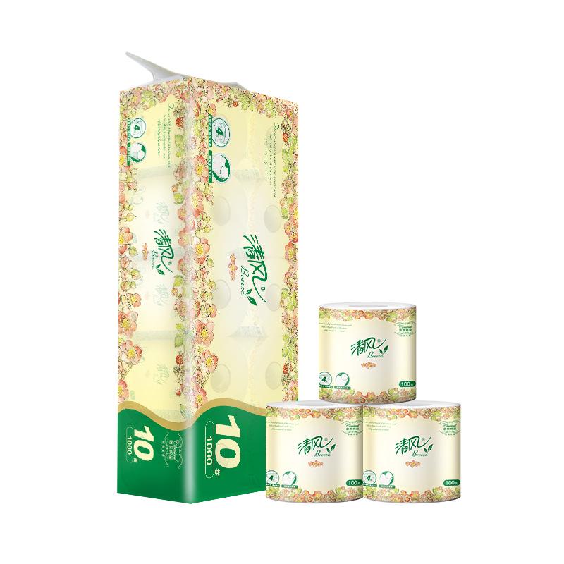 Qingfeng Трехслойная Европейская Туалетная Бумага, 10 Рулонов, 1000 г, Рулоны Салфеток для Ванной