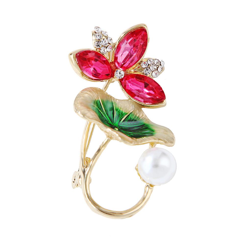 Personalized Lotus Leaf Lotus Pearl Diamond Alloy Oil Drop Brooch Brooch Brooch Women's Clothing Accessories