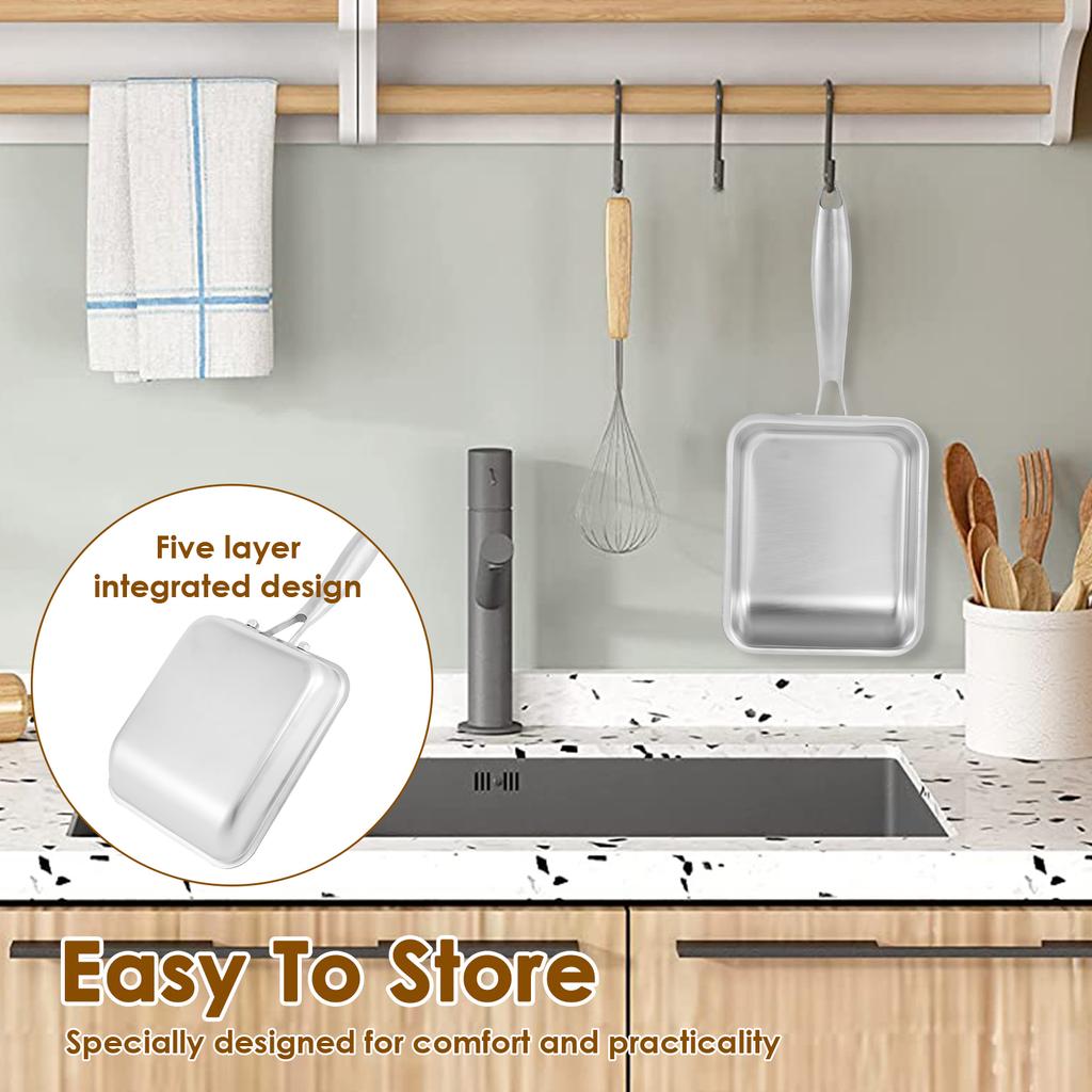 Tamagoyaki Pan Stainless Steel Japanese Omelette Pan with Handle Multifunctional Rectangle Egg Roll Pan for Kitchen Breakfast