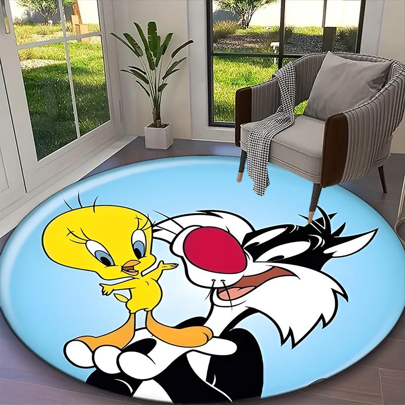 1pc Tweety Sylvester Rug, Comfortable Printed Home Round Carpet, Cozy Office Chair Rug