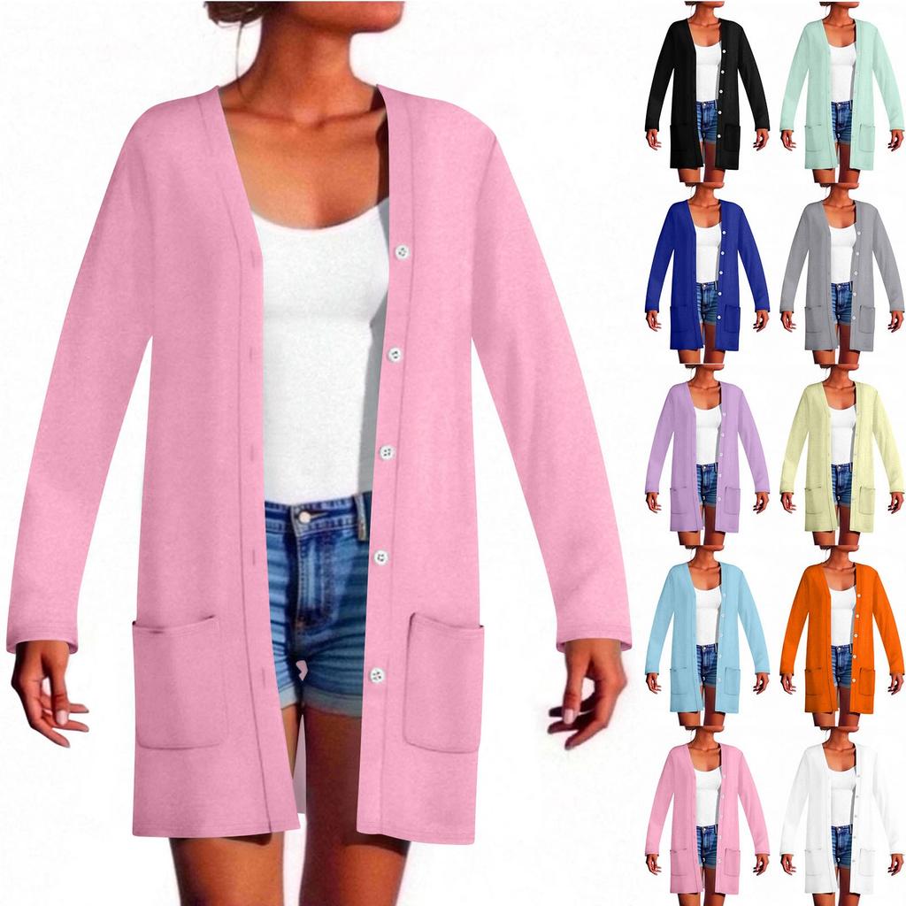 Women's Long Sleeve Cardigan Casual Jacket With Pockets Top