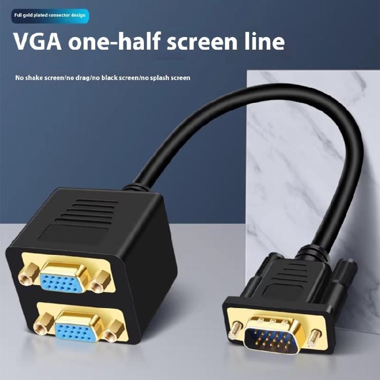 VGA Signal Splitter 1In 2Out 25cm Cord 1080P For Double Display Setups Computer Projectors Video Cable Splitter