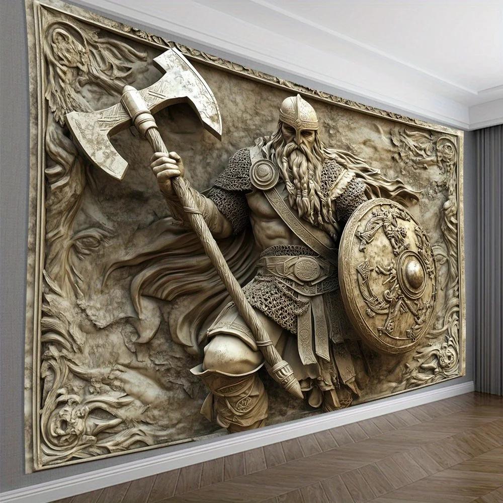 Викинг Воин 3D Рельефный Гобелен Норвежская Мифология Искусство Настенное Полотно Гостиная Спальня Офис Декор для Вечеринки Уникальный Подарок Дом