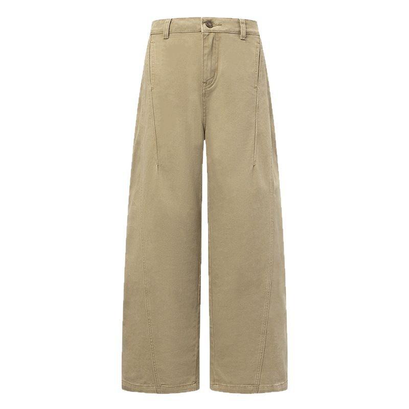 Khaki wide-leg jeans women's autumn new design sense high waist loose and thin drape floor machete pants