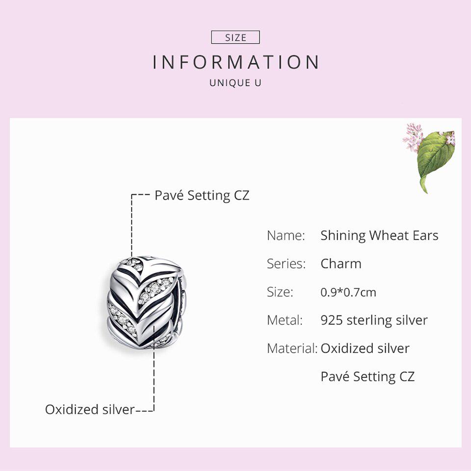 Bamoer, натуральное серебро 925 пробы, блестящие колосья пшеницы, оригинальный шарм для брендовых женщин, DIY ювелирные изделия из окисленного серебра с цирконием