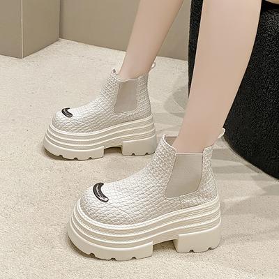 Модные новые плетеные кожаные ботильоны женские осенне-зимние кроссовки на массивной подошве короткие ботинки платформа 9,5 см панк ботинки женские