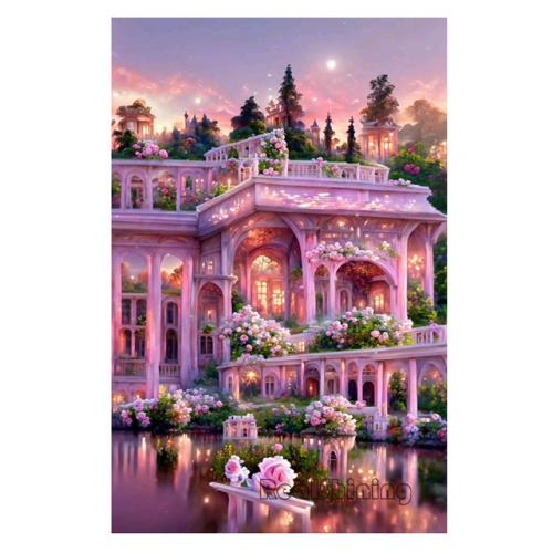 Diamond Painting Romantic Pink Flower House Castle Scenery Diamond Mosaic Embroidery Rhinestone DIY Princess Bedroom Decor S403