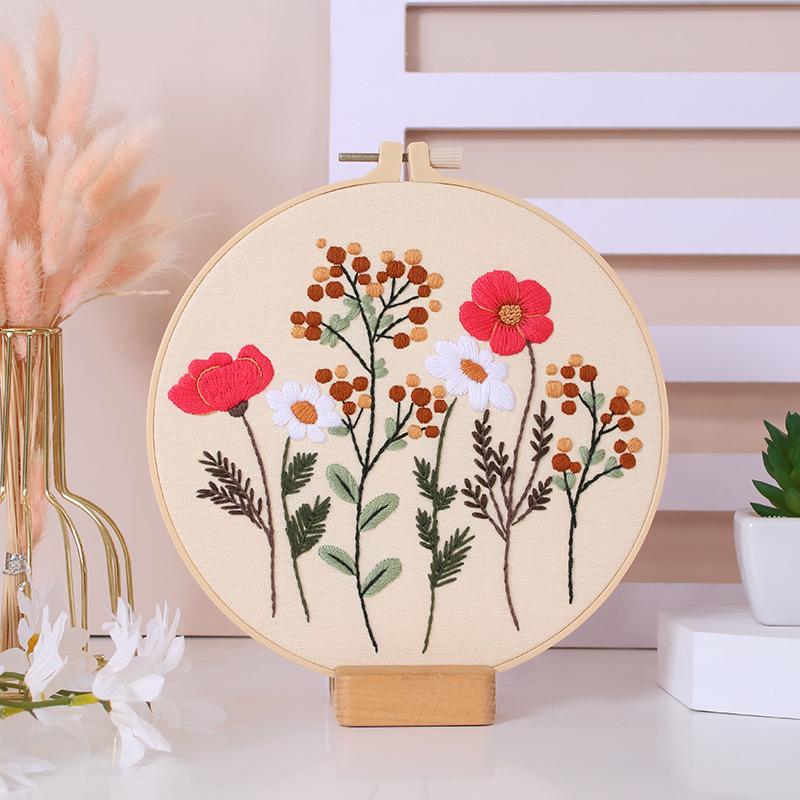 1/4pcs Embroidery Kit Flowers and Plants Including An Embroidery Hoop