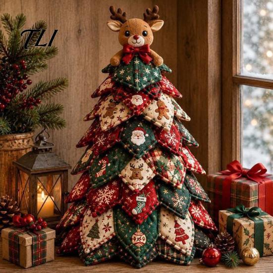 Unique Handmade Christmas Presents DIY Quilted Fabric Tree Craft Kit, Vintage Patchwork Sewing Set Holiday Crafting Kits for Teachers Tabletop Decor,