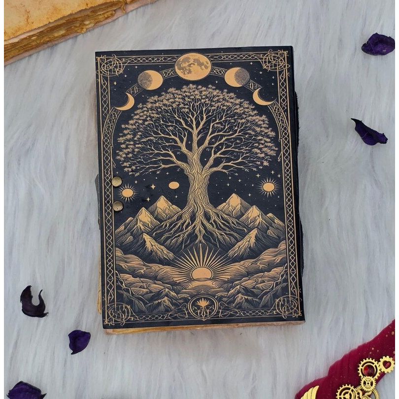 Celestial Tree of Life Journal Vintage Lock Diary with Moon Phases | Handmade Spellbook, Grimoire, Witchcraft Notebook, Book of Shadows