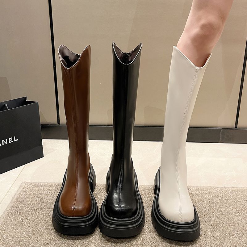 Long Boots Women's 2025 Spring and Autumn New Korean Version Versatile High Boots Rear Zipper Thin Boots But Knee Mid-tube Boots