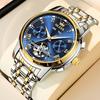 OLEVS Men's Stylish Blue Automatic Waterproof Date Luminous Business Skeleton Arm Watch Popular Brand Blue