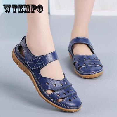 Летние женские сандалии, кожаные туфли большого размера, женские однотонные туфли, дышащая рабочая обувь