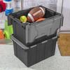 12 Gallon Industrial Tote Heavy Duty Hinged Lid Storage Container Stackable with Handles Zip Tie Access Garage Basement