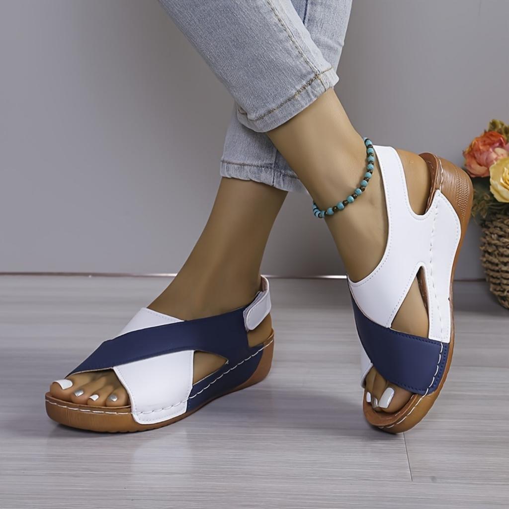Women's Fashion Clash Colour Slope Heel Sandals,Open Toe Summer Shoes,Cross Strap Design,Mid Heel Platform,Non-Slip Sole,Comfortable Walking Shoes,