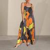 Женский летний сарафан без рукавов трапециевидной формы с цветным принтом по бокам и большим подолом до щиколотки, пляжное платье макси для отпуска