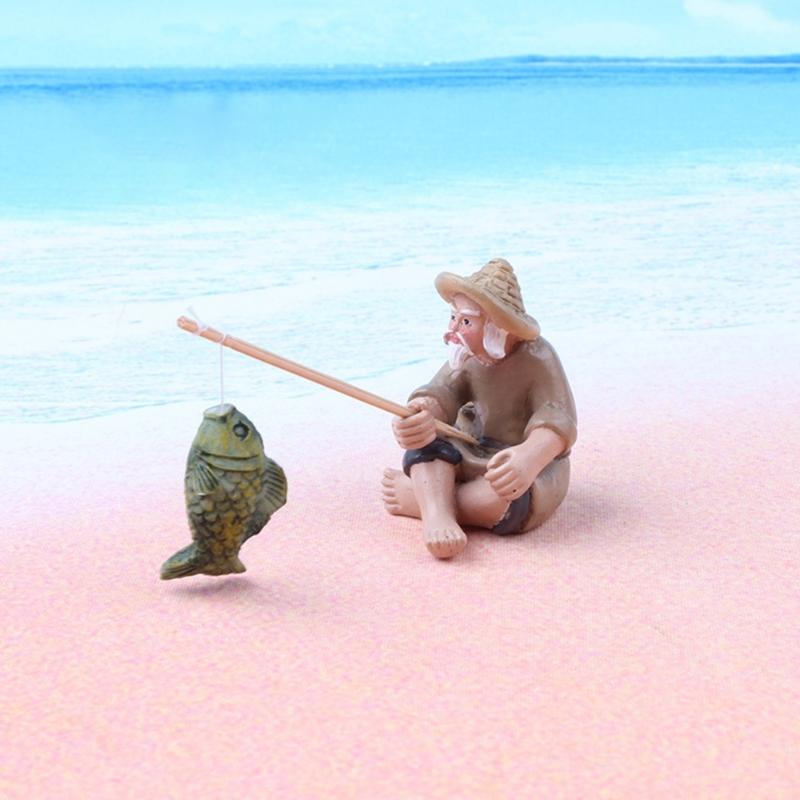 Декор для аквариумов Рыбак Винтажная модель Рыбака из смолы Декорации для пруда и сада
