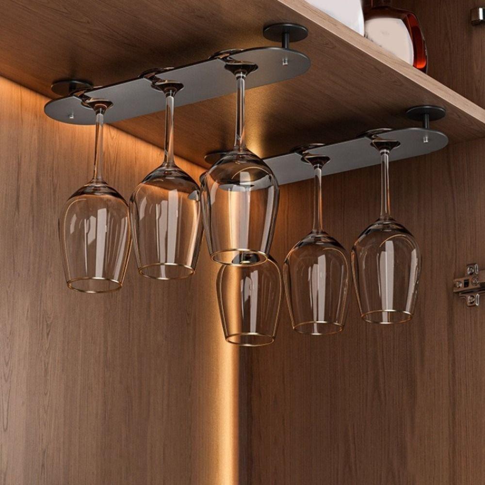 Punch-free Upside Down Shelf 2/3/4 Slots Goblet Storage Rack Inverted Goblets Rack Wine Cabinet