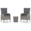 Bistro Set - VIDAXL - 3 Pcs - Woven Resin - Reclining Backrests - Grey