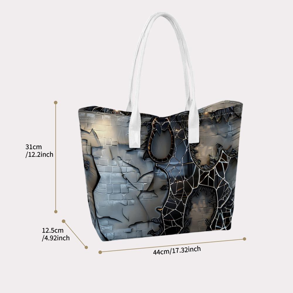Gothic Cracked Print Tote Bag Fashion Large Capacity Shoulder Bag for Daily Shopping Travel Commute Use