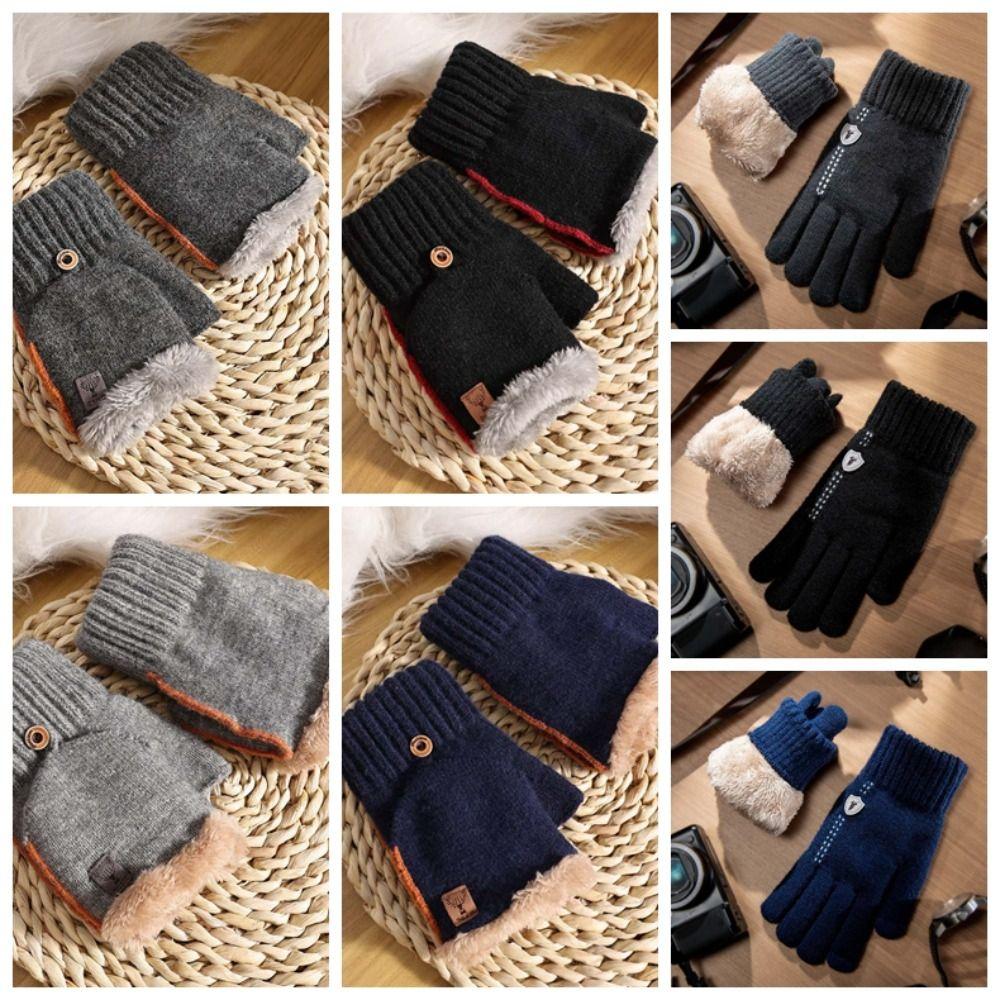 Thickened Unisex Anti-cold Mittens Soft Knitted Yarn Flip Mittens Half Finger Gloves Students