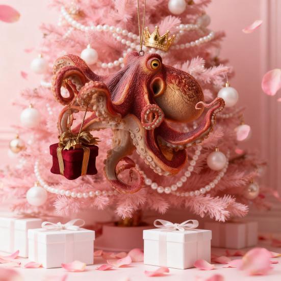 Рождественское украшение в виде осьминога, акриловое украшение на рождественскую елку в виде глубоководного животного, 2D плоское, прибрежное праздничное украшение для любителей океана