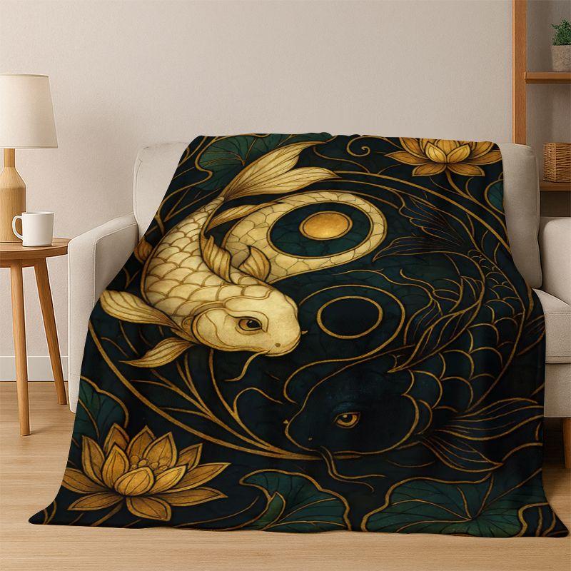 Yin Yang Symbol Chinese Tai Chi Flannel Blanket Soft Warm Throw Blanket for Bedroom Living Room Bed Travel Camping Picnic Gift