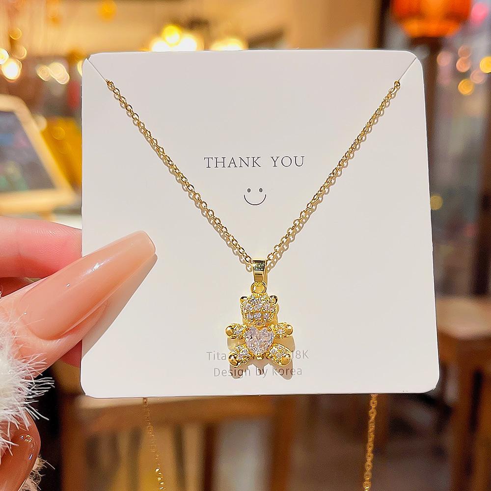 Стильное титановое цирконовое ожерелье с медведем 2025 для женщин - Изысканная ключичная цепочка