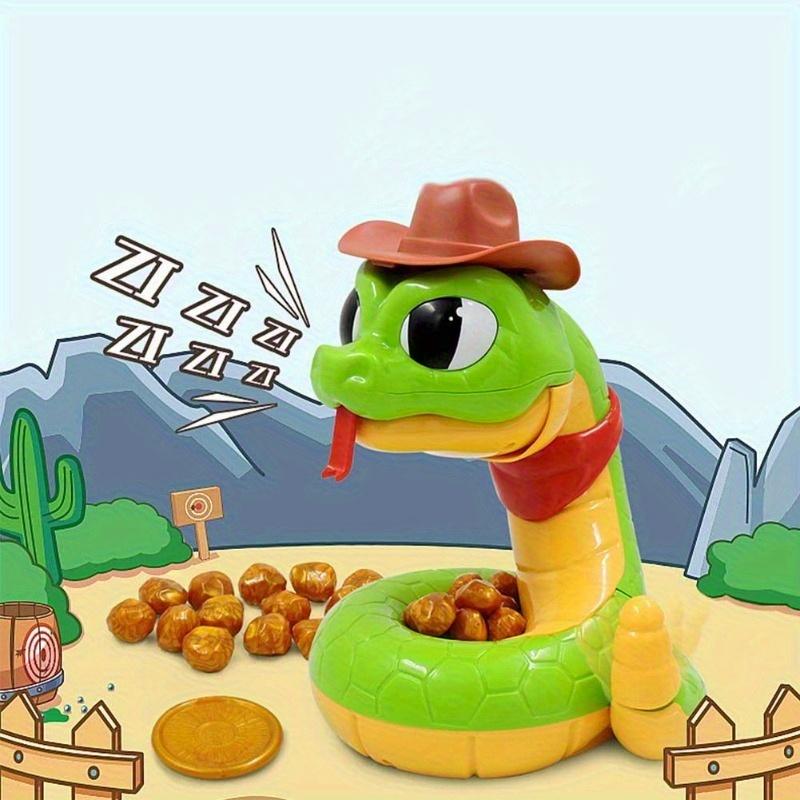 Kids Electric Rattlesnake Toy Battery Powered Desktop Trick Game with Cartoon Snake,Cowboy Hat Treasure Coins,Interactive Sound Effects for Christmas