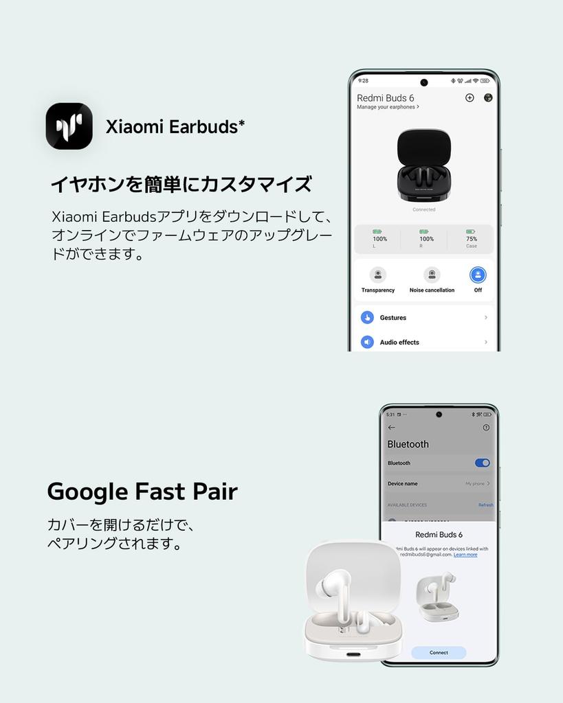 Беспроводные наушники Xiaomi Redmi Buds 6, тонкие и легкие, с активным шумоподавлением 49 дБ, Bluetooth, 3D, Google Fast, 42 часа музыки, корпус цвета Night Black