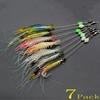 7pcs 8cm 5g Luminous Fake Shrimp Soft Silicone Artificial Bait with Bead Swivels Hook for Fishing Sabiki Rig Fishing Tackle Sea